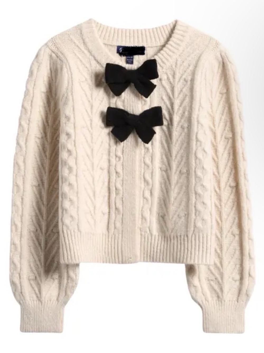 41 Hawthorn Cream Cable Knit Sweateri with Black Bow Details